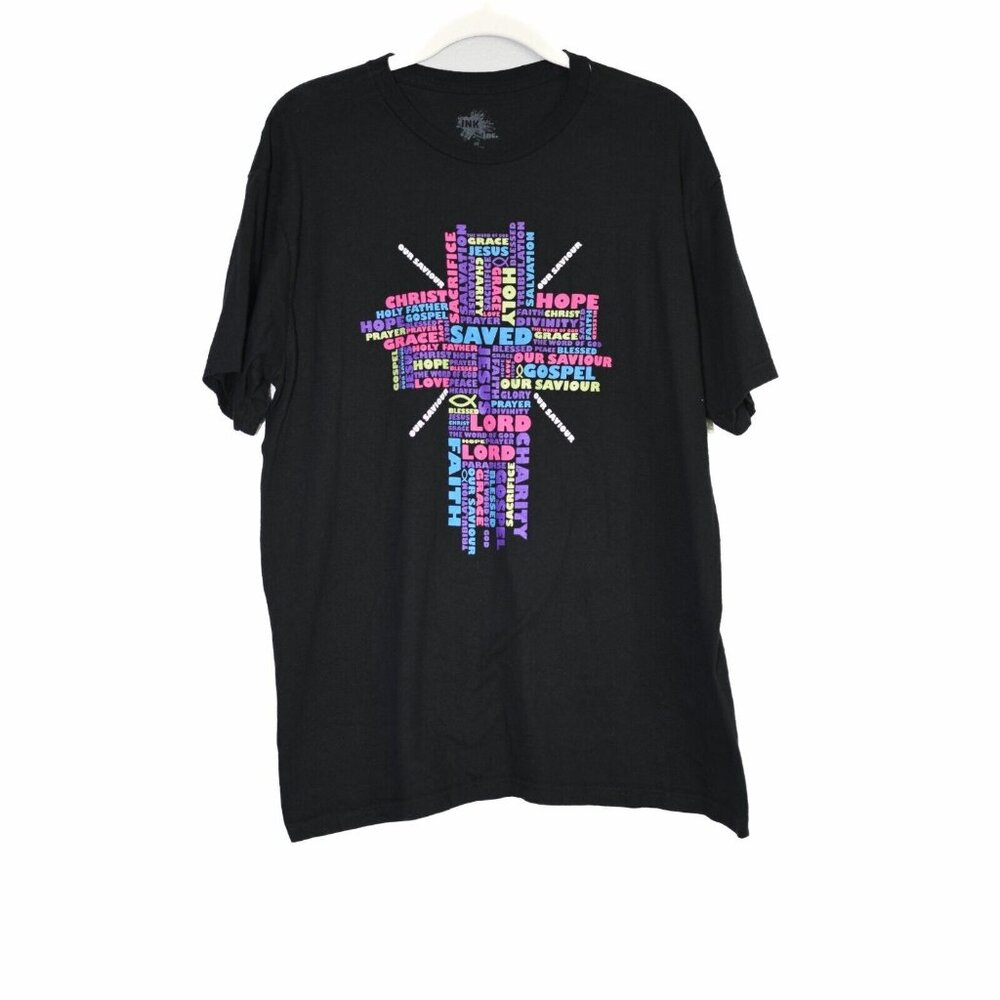 Ink Jesus Cross Wordings Mens Black T-Shirt Short Sleeve Round Neck Size 2X
